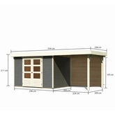 Abri de jardin en bois massif gris terre 6,55m² Askola 4 avec appentis 240cm et paroi arrière - Karibu Ma boutique